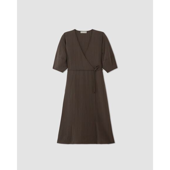 nwt Everlane The City Stripe Wrap Midi Dress Brown Size 8 - Picture 8 of 8